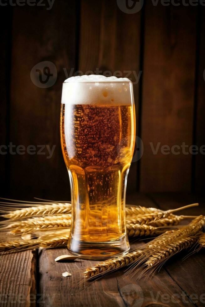 kroeg lager drinken bier glas drank alcohol schuim goud pint. generatief ai. foto