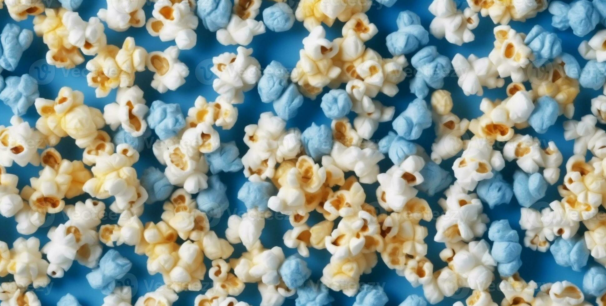 voedsel bioscoop blauw maïs achtergrond vermaak popcorn gezouten wit tussendoortje doos. generatief ai. foto