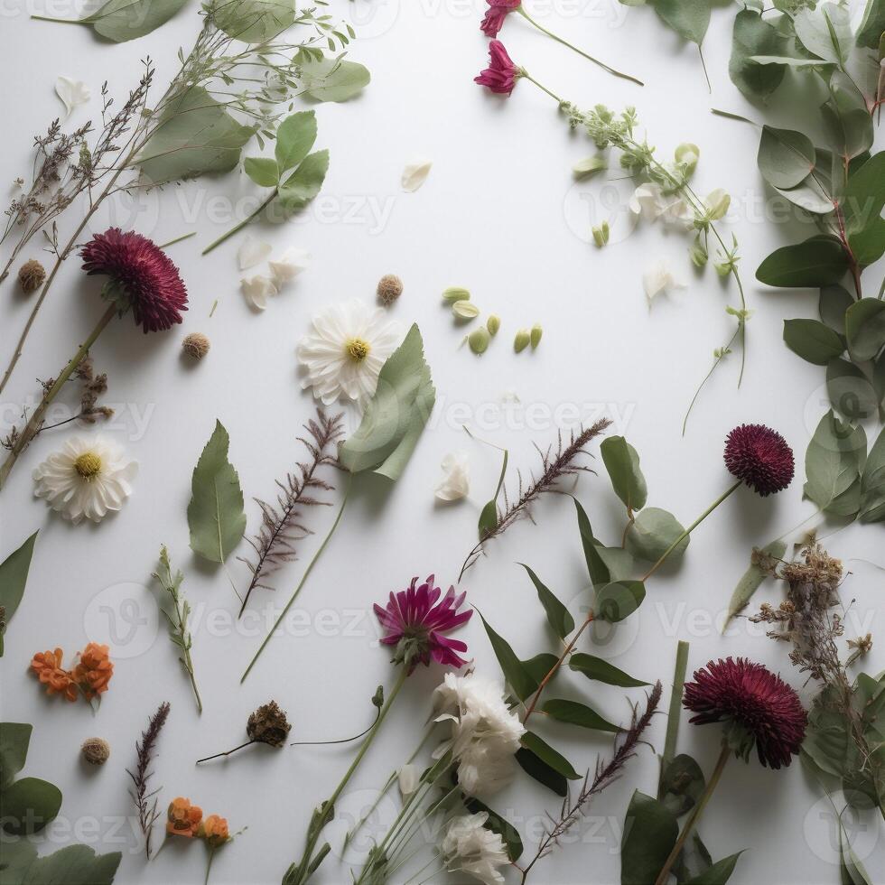 bloem natuur voorjaar wit geïsoleerd achtergrond blad bloemen mockup leggen zomer. generatief ai. foto