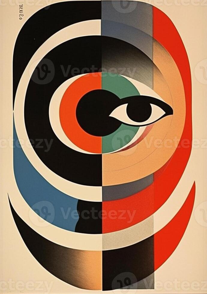 kunst rood ontwerp cirkel oog retro illustratie poster abstract vintage. generatief ai. foto