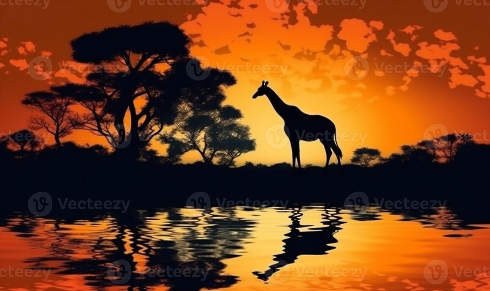 dier silhouet wild olifant safari natuur dieren in het wild giraffe Afrika zonsondergang. generatief ai. foto