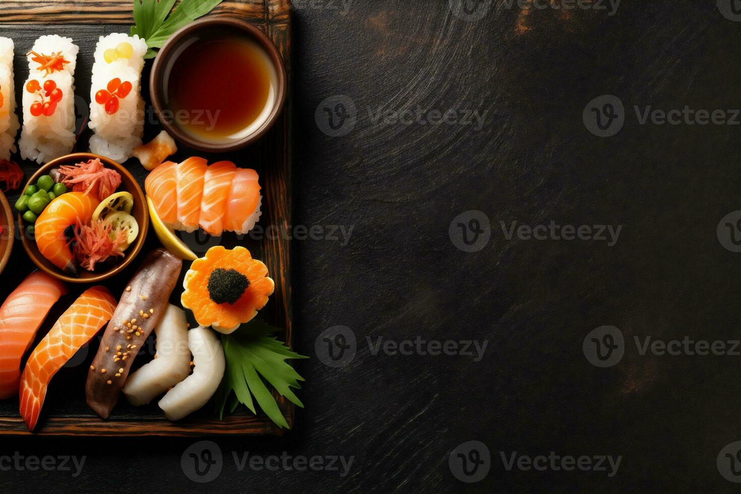 rollen Aziatisch vis rijst- gezond zeevruchten sushi vers Japans voedsel. generatief ai. foto