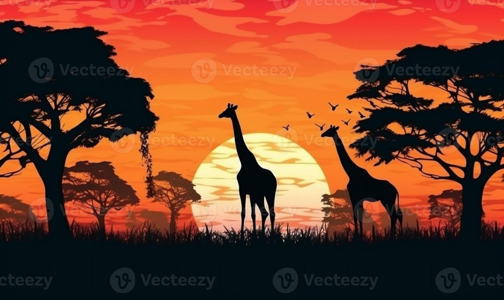 olifant wild natuur silhouet dieren in het wild Afrika zonsondergang safari dier giraffe. generatief ai. foto