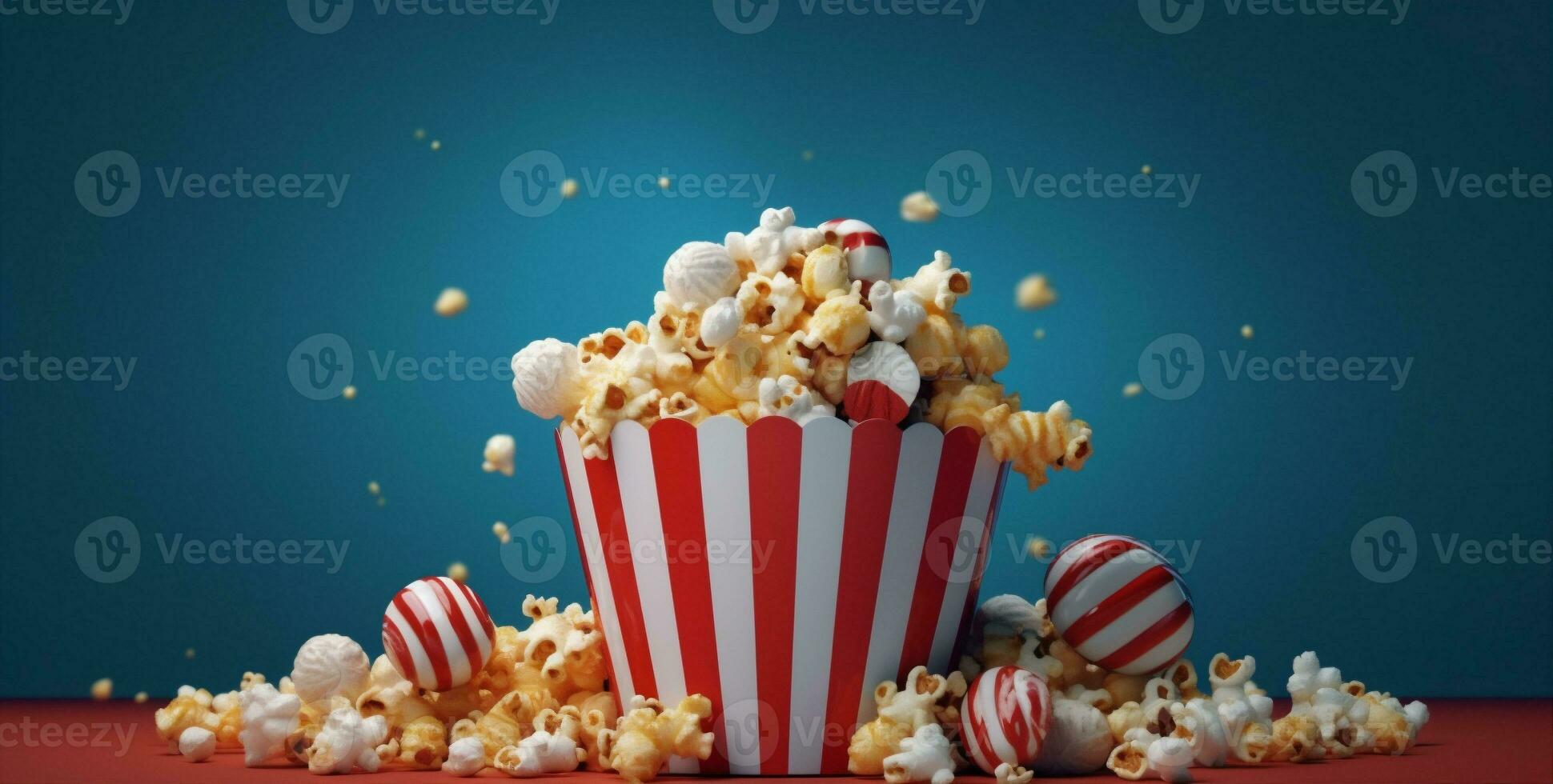 doos maïs blauw vermaak smakelijk bioscoop wit voedsel achtergrond popcorn tussendoortje. generatief ai. foto