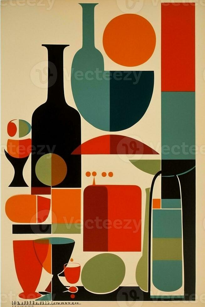 abstract retro poster rood cirkel ontwerp kunst illustratie wijnoogst oog. generatief ai. foto