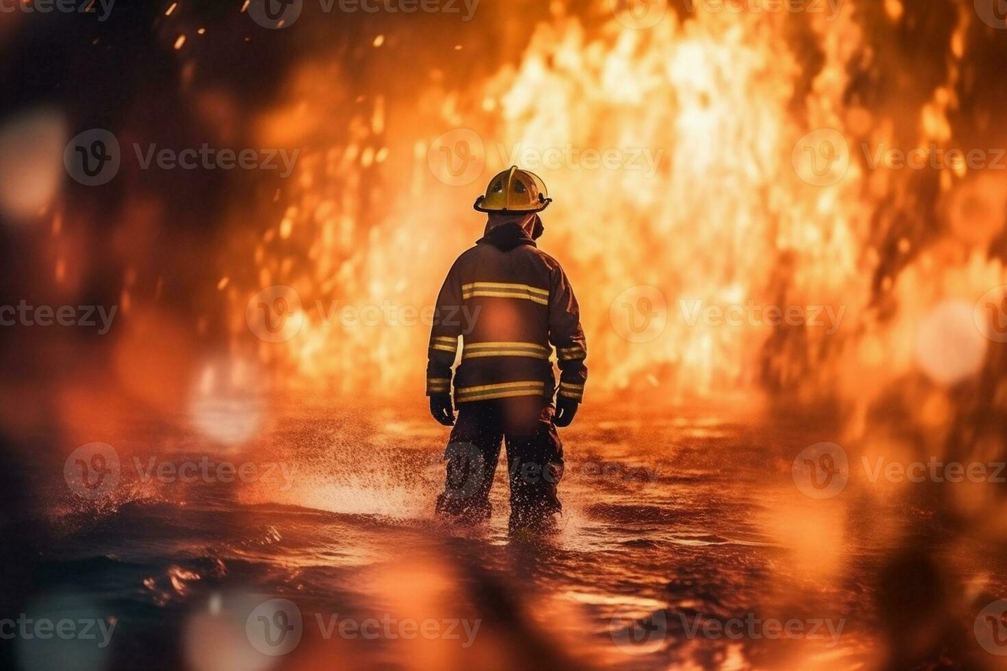 brandweerman brand vechter veiligheid noodgeval rook redden uniform uitrusting brandweerman. generatief ai. foto