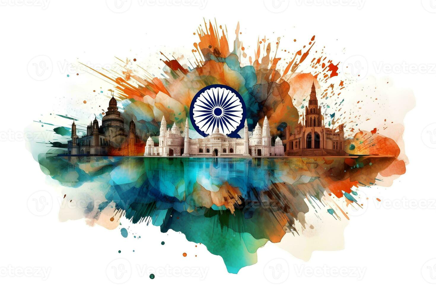 augustus 15e, Indisch onafhankelijkheid dag, waterverf stijl voor t-shirt, mok, kussen, beker, poster. ai gegenereerd foto