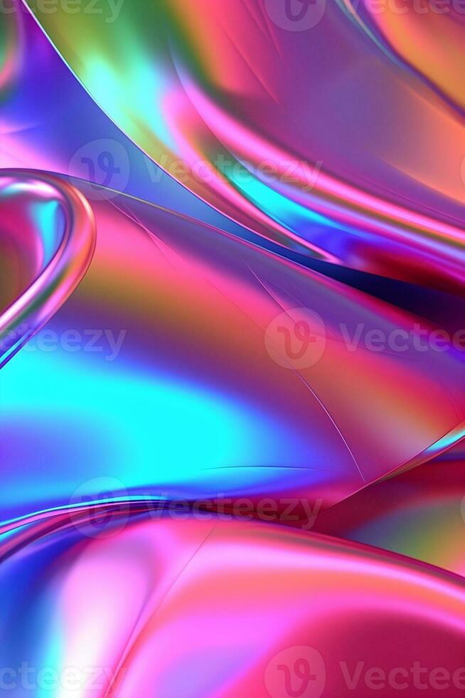 ultraviolet holografische folie textuur, vloeistof oppervlak, rimpelingen, metalen reflectie. 3d veroorzaken. ai gegenereerd foto