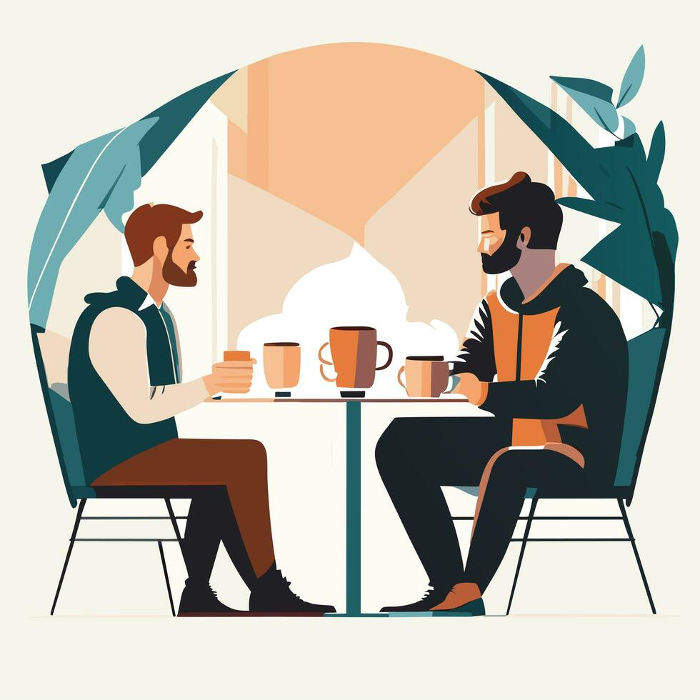 2 mensen zijn drinken koffie en pratend foto