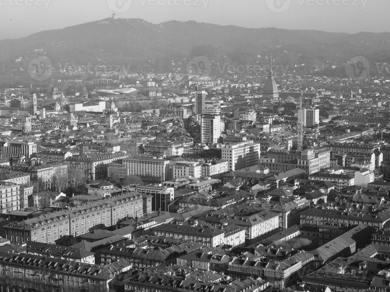 antenne visie van Turijn in zwart en wit foto