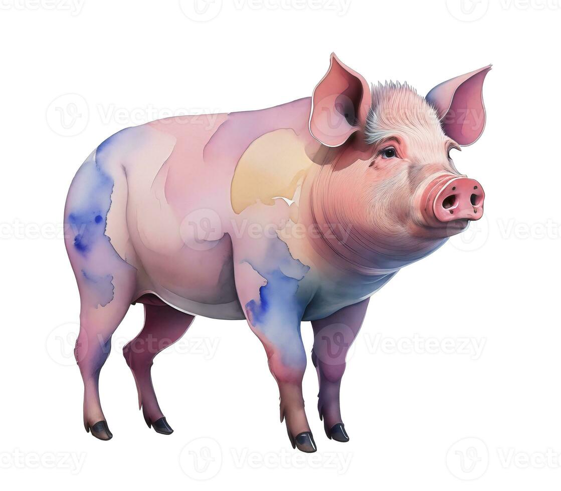 waterverf dier varken, gemaakt met generatief ai foto