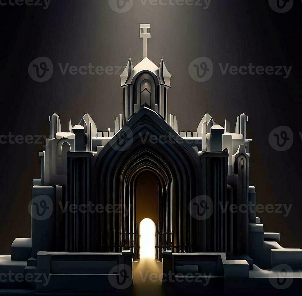 ai genereren foto 3d illustratie van een kerk met een poort in de midden-