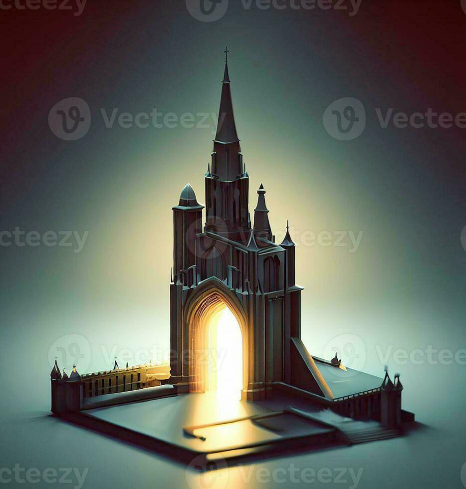 ai genereren foto 3d illustratie van een kerk met een poort in de midden-