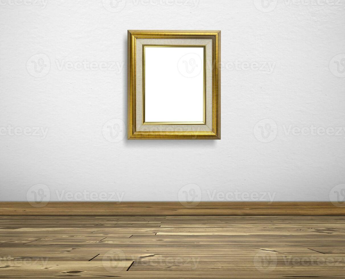 gouden afbeelding kader Aan wit muren en houten vloeren foto