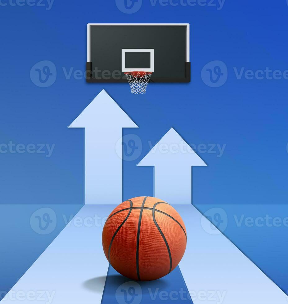 basketbal met pijl symboliseert. basketbal spel concept foto