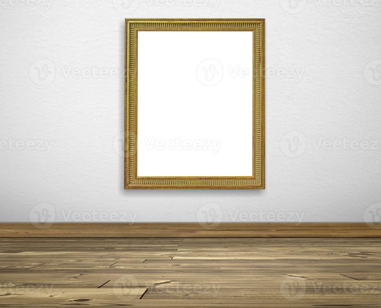 gouden afbeelding kader Aan wit muren en houten vloeren foto