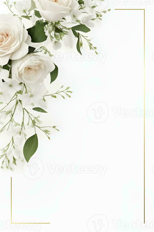 bruiloft uitnodiging kaart sjabloon Aan een modern wit achtergrond foto