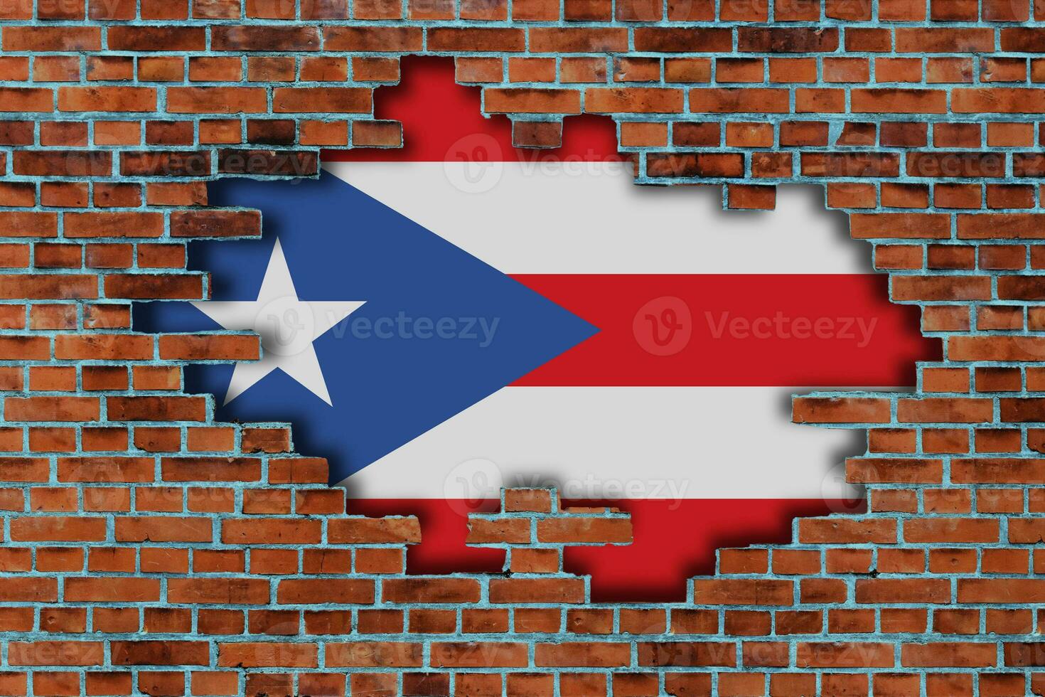 3d vlag van puerto rico achter de gebroken oud steen muur achtergrond. foto