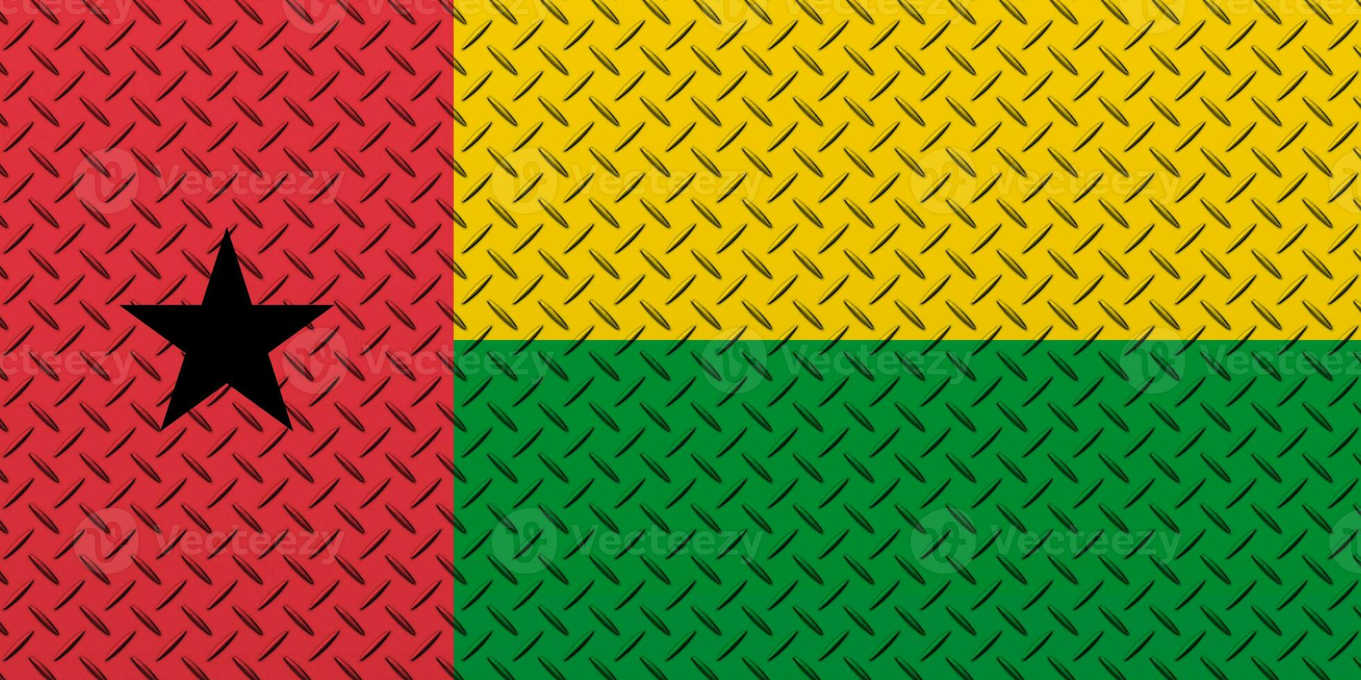 3d vlag van Guinea-Bissau Aan een metaal muur achtergrond. foto