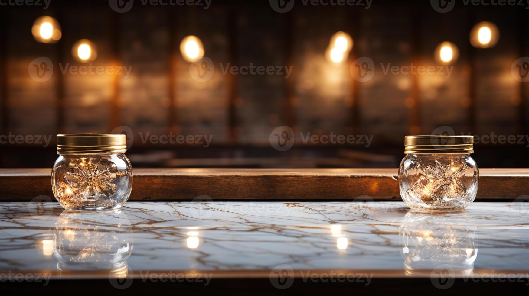 een voorkant visie van een luxueus wit en goud leeg marmeren tafel voor Product plaatsing Aan een donker achtergrond, portie net zo een blanco marmeren tafel model, ai generatief foto