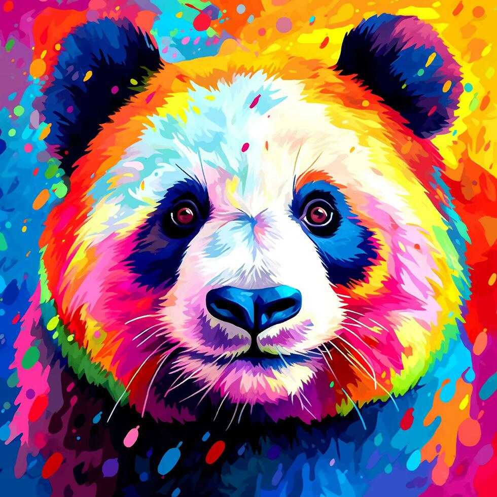 schattig hand- geschilderd panda in verf door getallen kleurrijk ontwerp foto