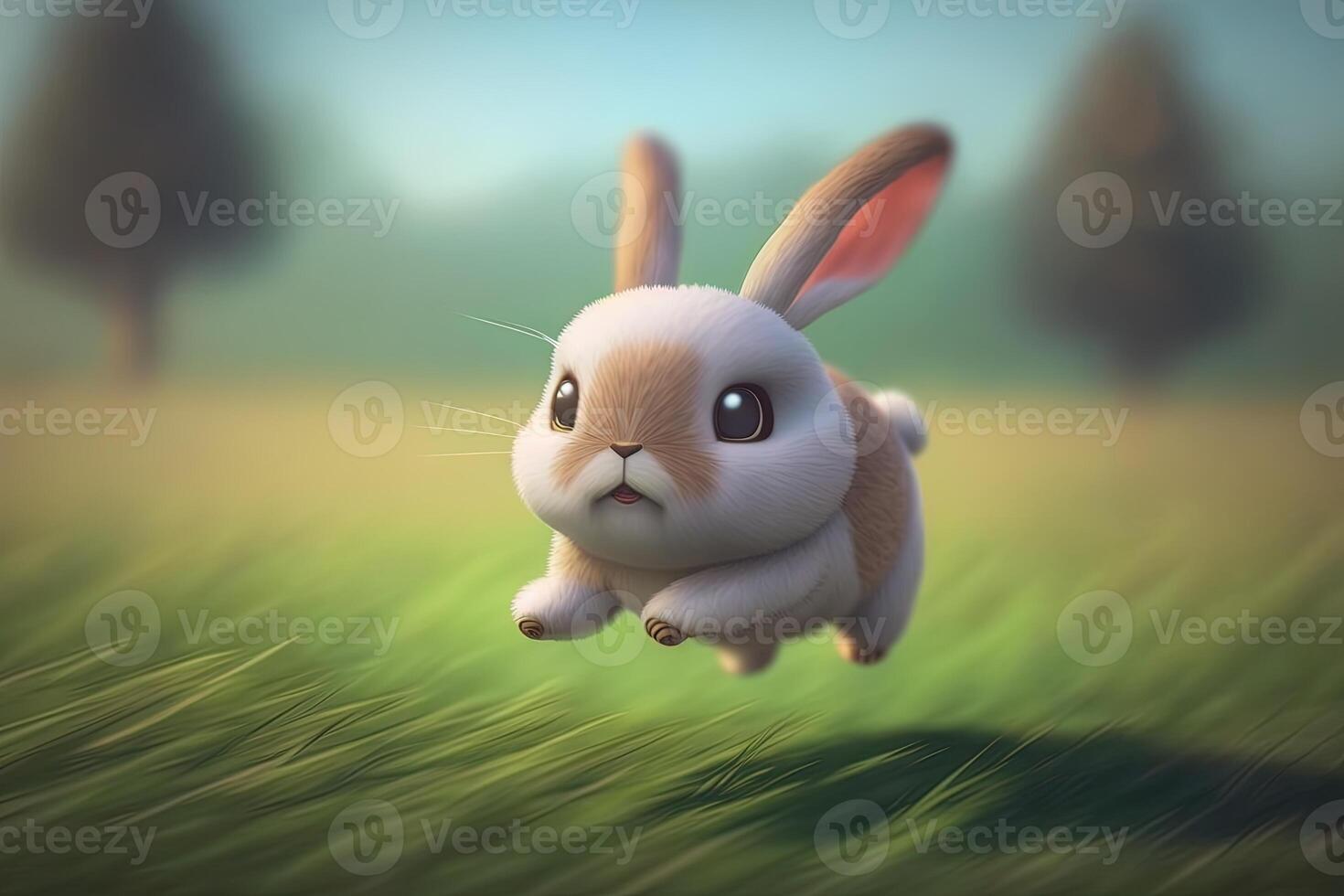 een weinig konijn jumping met een wazig achtergrond gegenereerd door ai foto