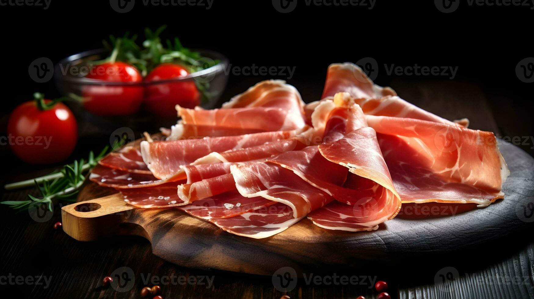 Italiaans prosciutto crudo of Jamon met rozemarijn. rauw ham. foto