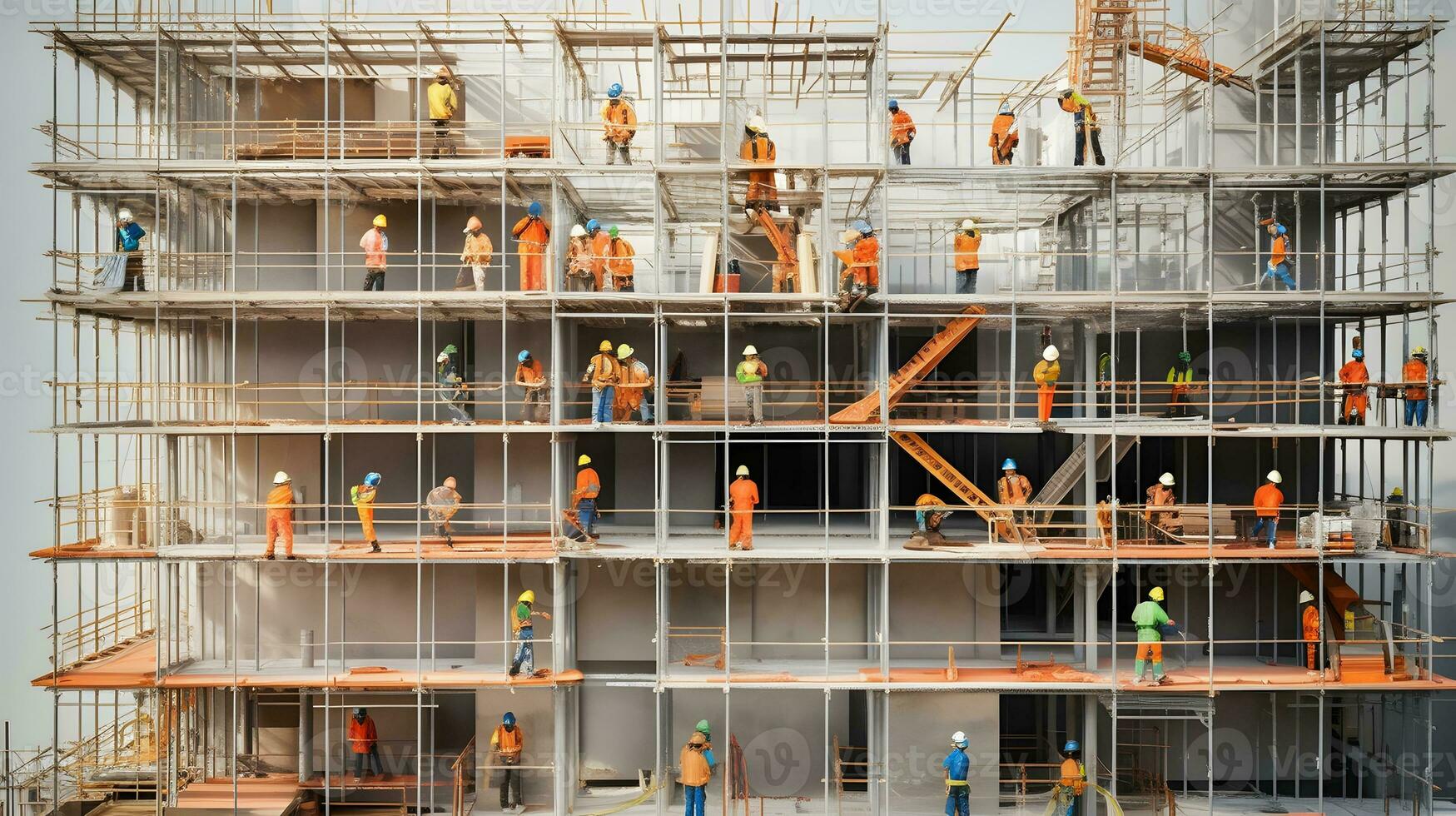 bouw arbeiders werken Aan modern gebouwen. foto