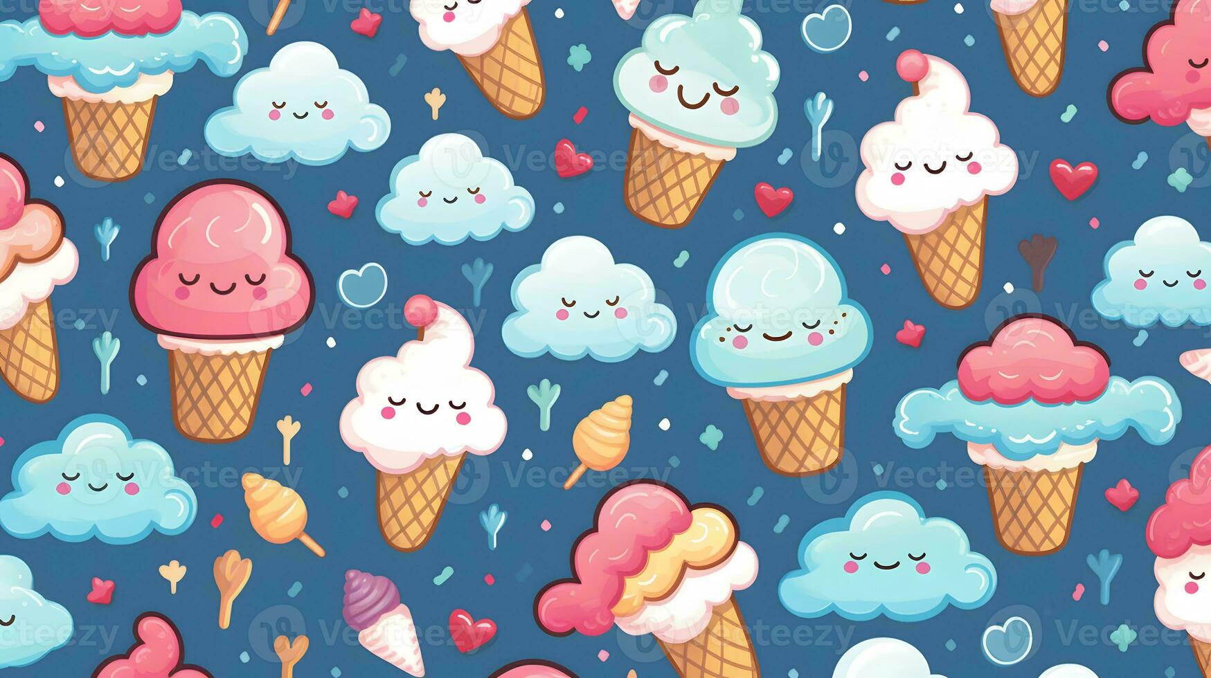 schattig tekenfilm ijs crèmes Aan wit achtergrond in Japan kawaii stijl foto