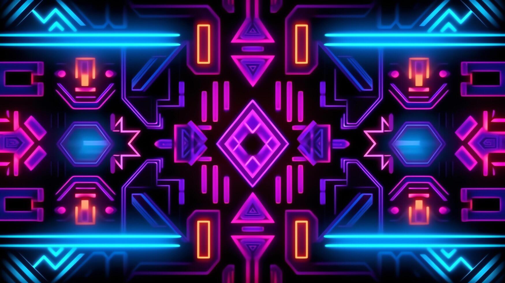 abstract neon licht gloeiend lijnen, azteken mayan stijl patroon ontwerp illustratie . ai gegenereerd foto