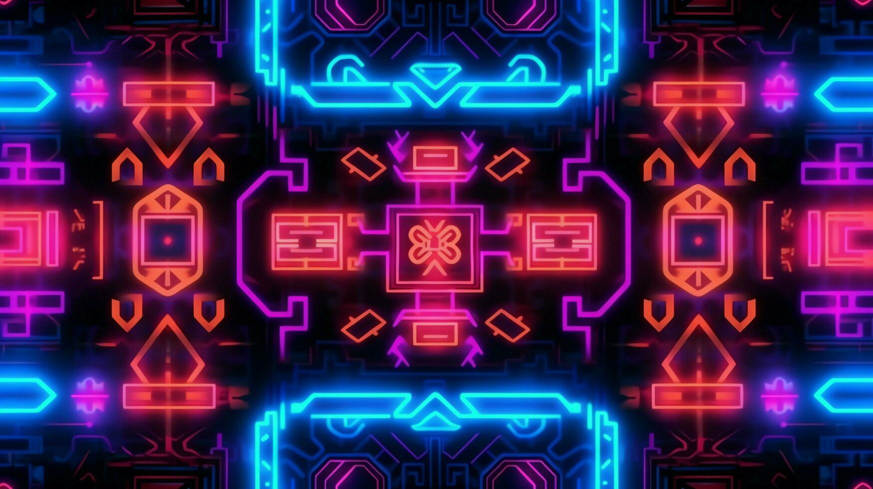 abstract neon licht gloeiend lijnen, azteken mayan stijl patroon ontwerp illustratie . ai gegenereerd foto