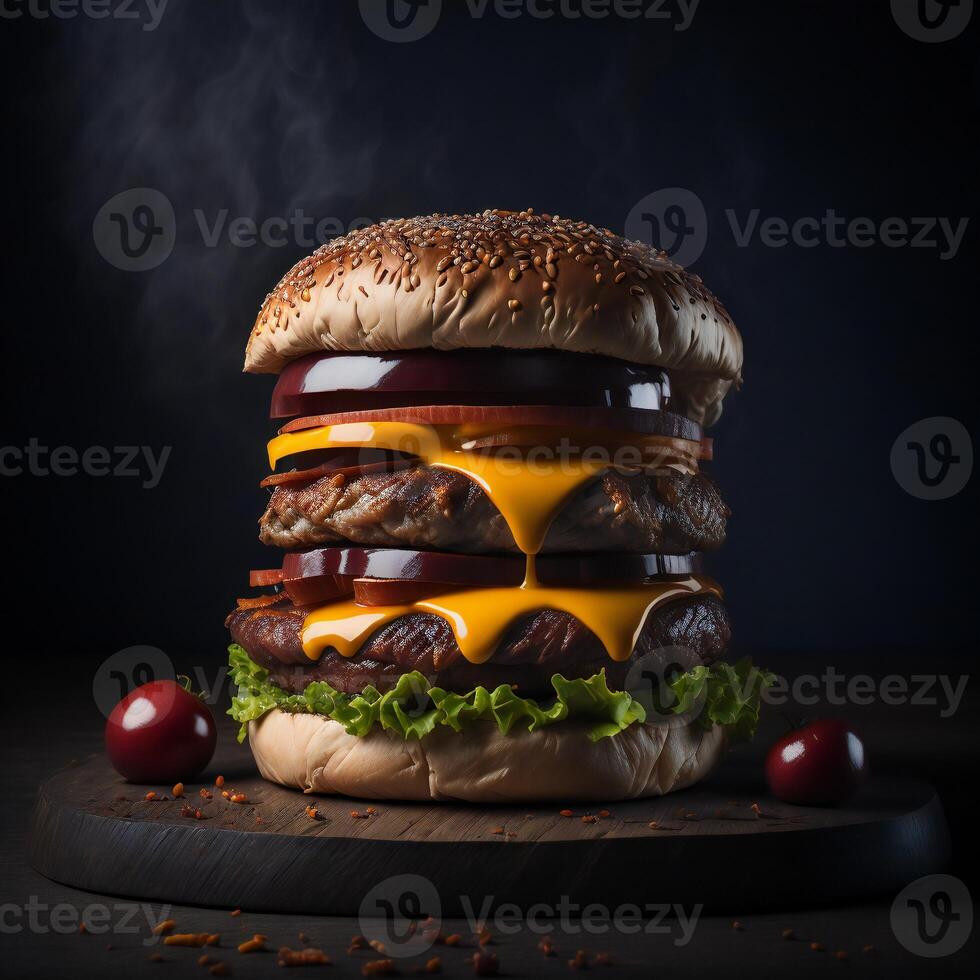 een watertanden fijnproever hamburger met allemaal de bevestigingen ai gegenereerd foto