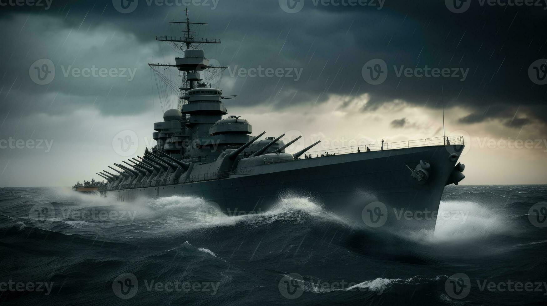een enorm slagschip snijdend door de schokkerig golven foto