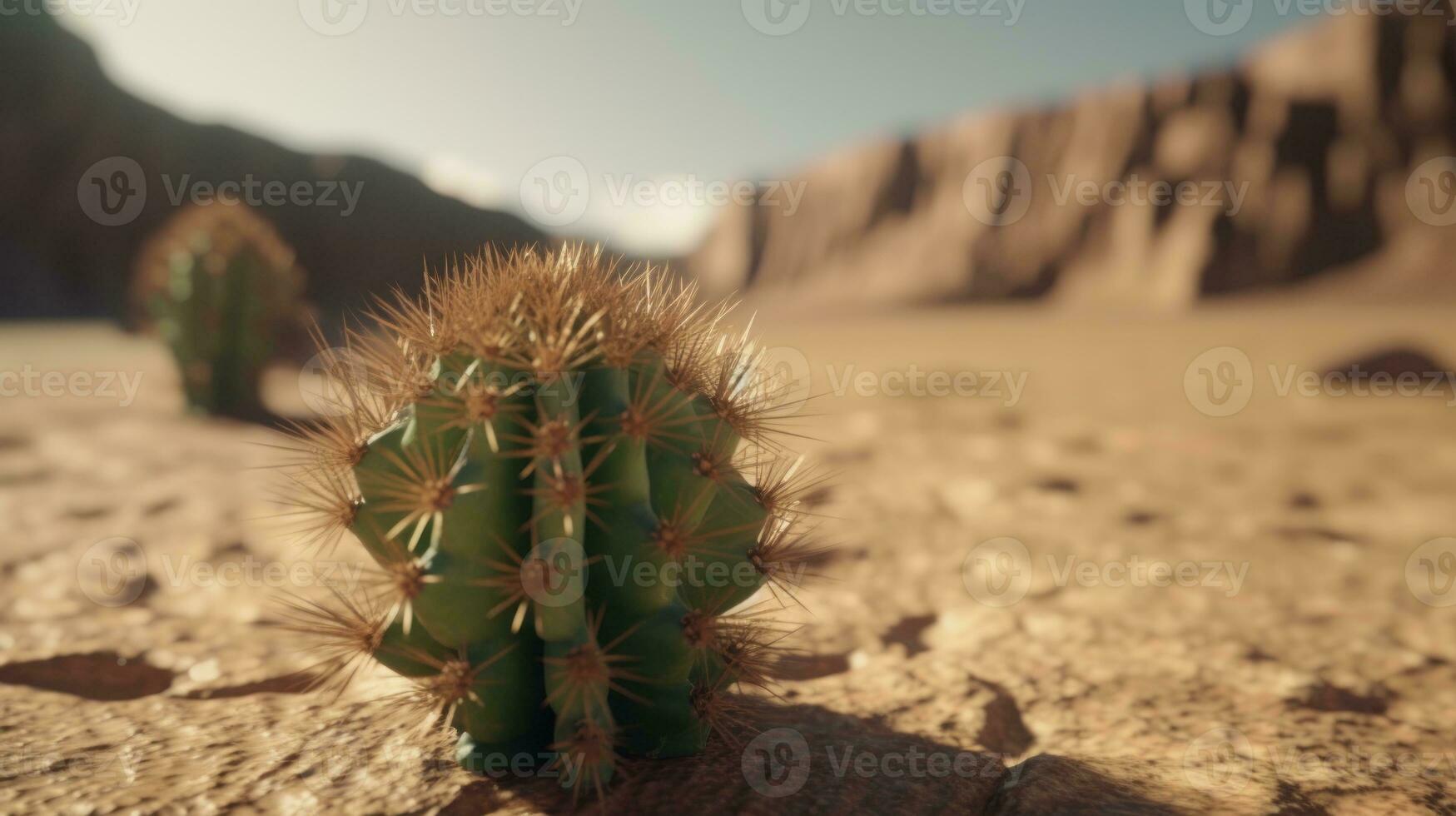 de groei van een cactus in een droog woestijn landschap foto