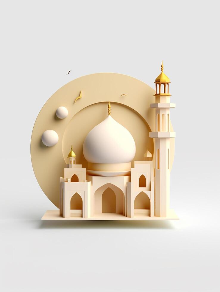 Islamitisch schattig 3d moskee voor Ramadan en eid groet achtergrond ai generatief foto