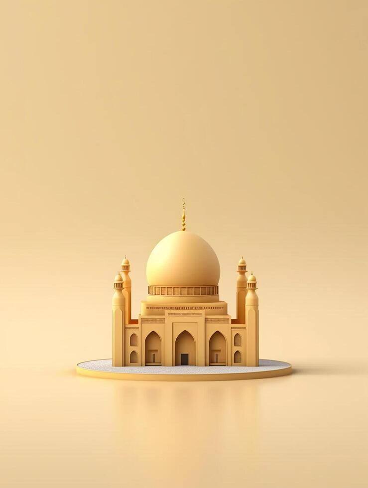 Islamitisch schattig 3d moskee voor Ramadan en eid groet achtergrond ai generatief foto