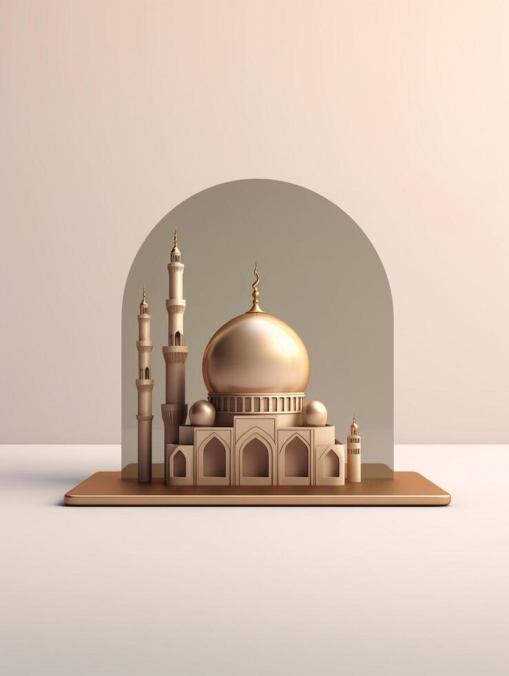 Islamitisch schattig 3d moskee voor Ramadan en eid groet achtergrond ai generatief foto