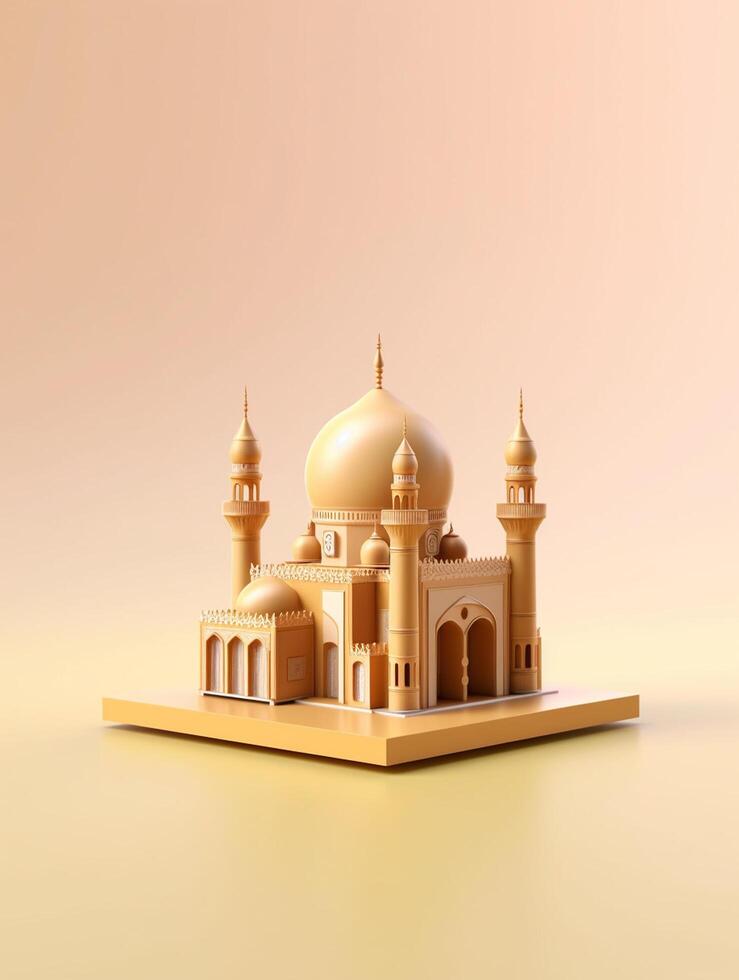 Islamitisch schattig 3d moskee voor Ramadan en eid groet achtergrond ai generatief foto