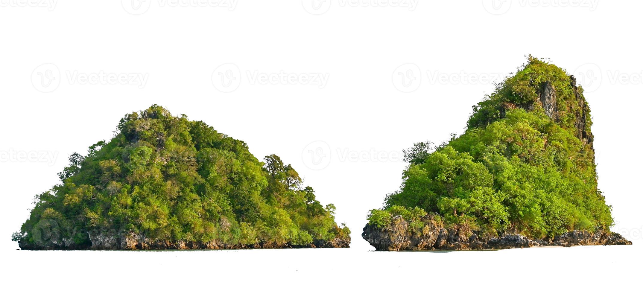 isoleer het eiland in het midden van de groene zee witte achtergrond gescheiden van de achtergrond foto