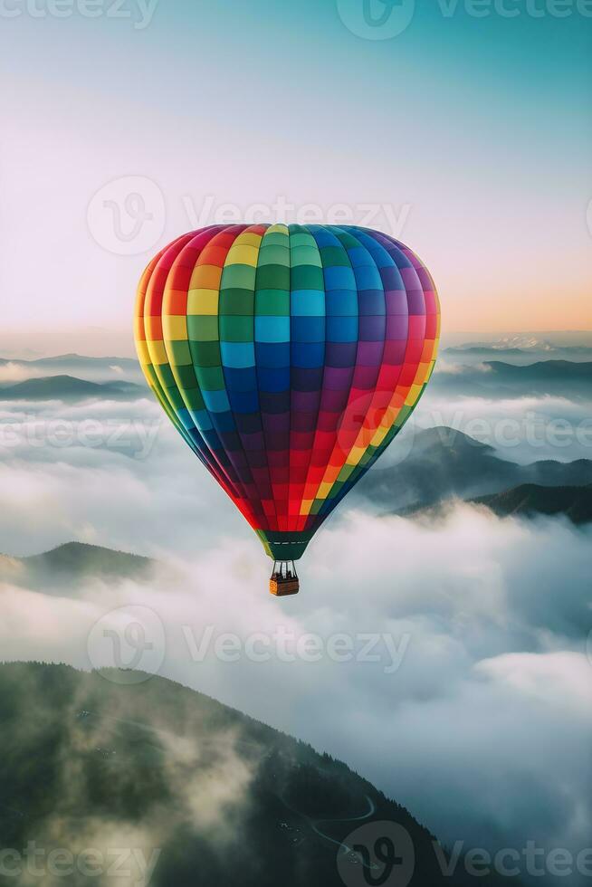 hart vormig heet lucht ballon met regenboog kleuren ,generatief ai foto