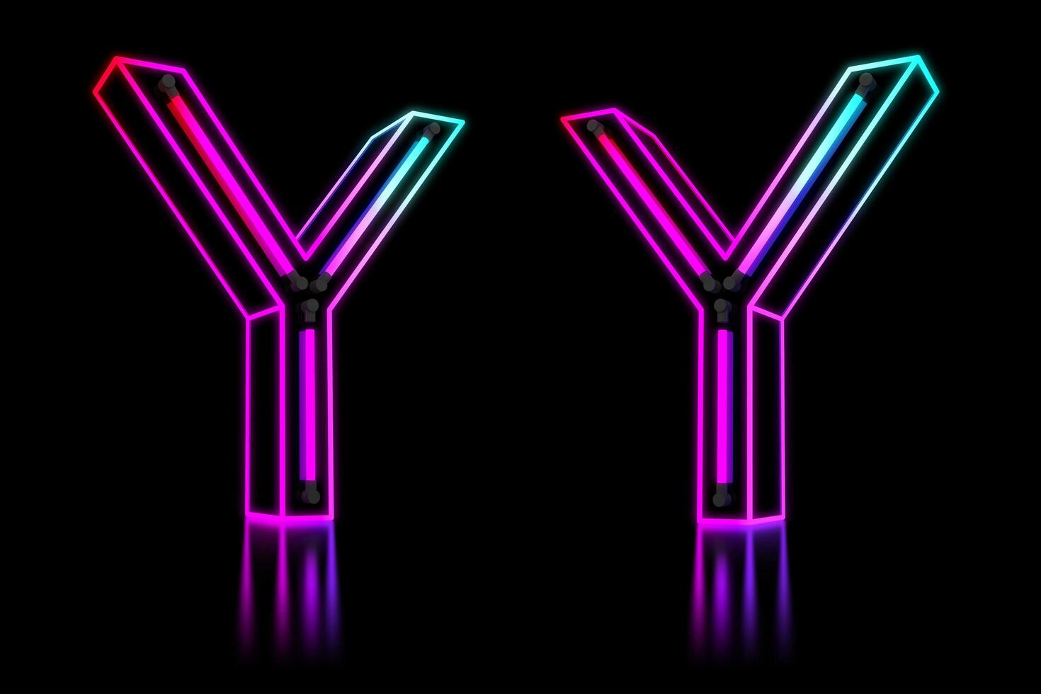 gloeiend kleurrijk neon alfabet. 3d renderen illustratie foto