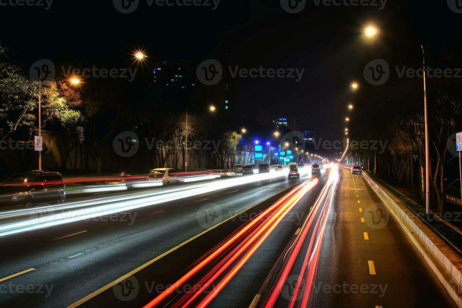 sporen van licht in verkeer gemaakt met generatief ai technologie. foto