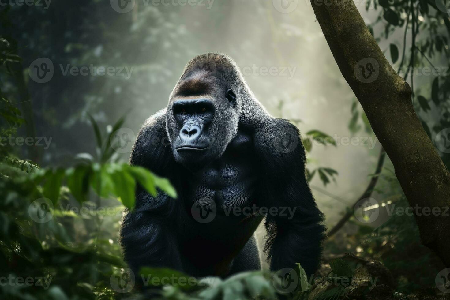 een groot gorilla in de oerwoud gemaakt met generatief ai technologie. foto