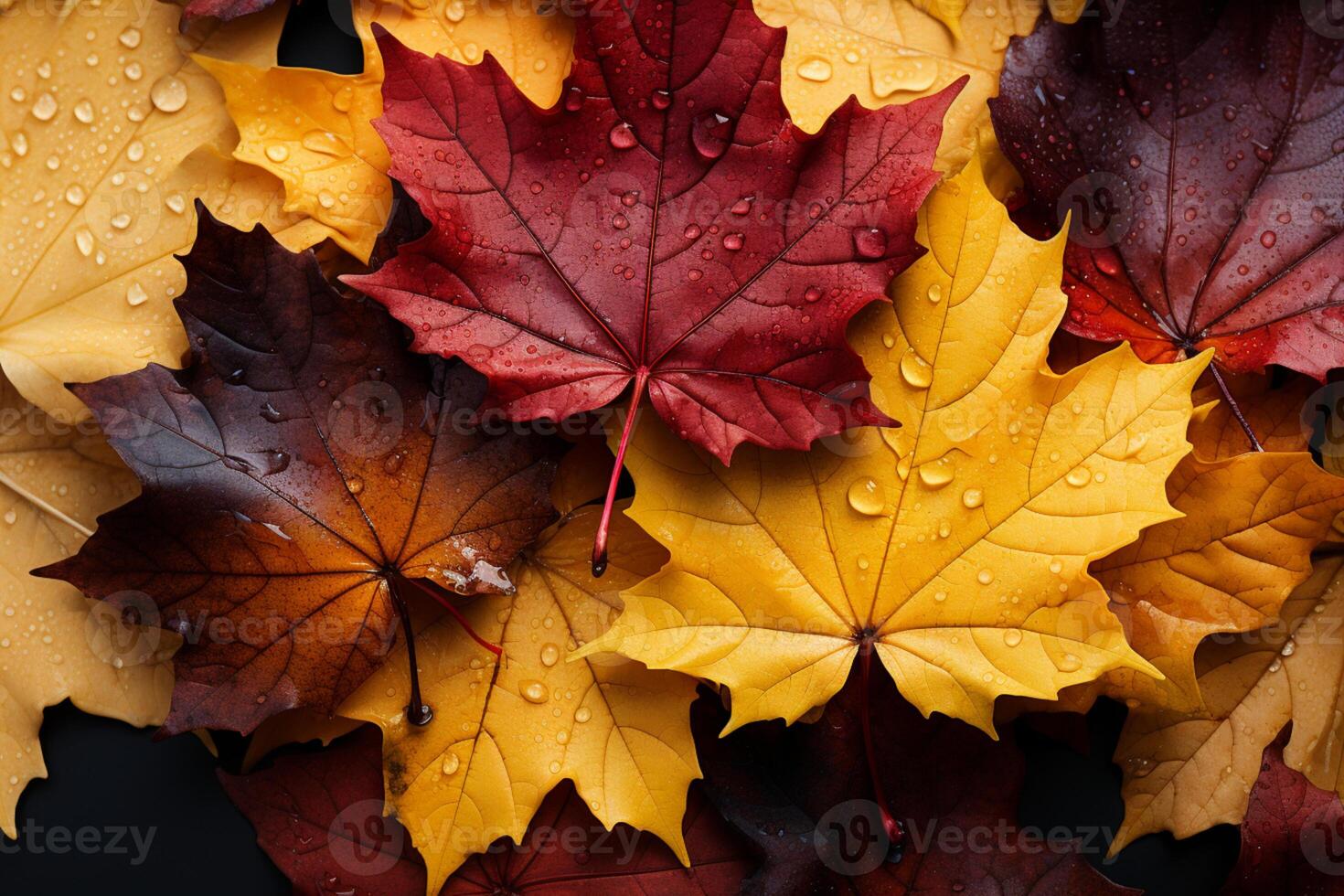 herfst palet Aan Scherm, geel en rood esdoorn- bladeren voorzichtig vallend ai gegenereerd foto