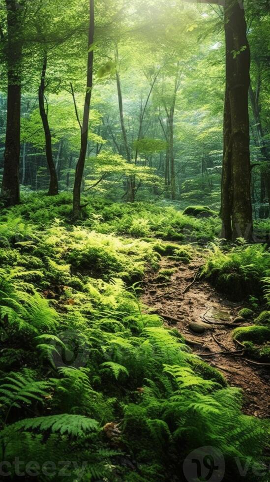 weelderig groen bossen fabriek achtergrond. ai gegenereerd foto