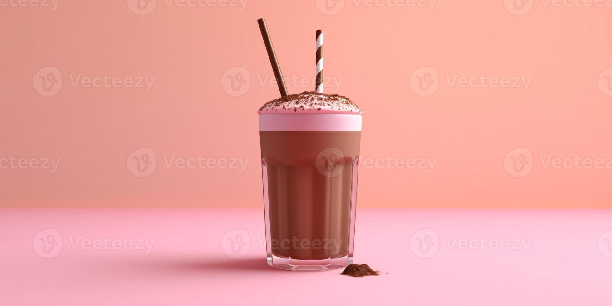 chocola milkshake met chocola toping en rietje tekening, ai gegenereerd foto