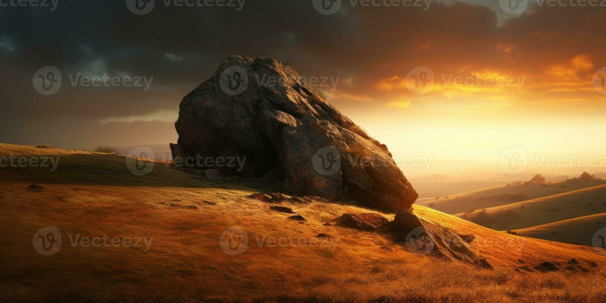 zonsondergang Aan heuvel lucht kopiëren ruimte wazig achtergrond, ai gegenereerd foto