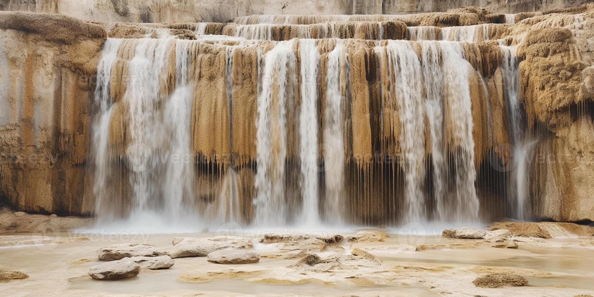 travertijn waterval en steen rots achtergrond, ai gegenereerd foto