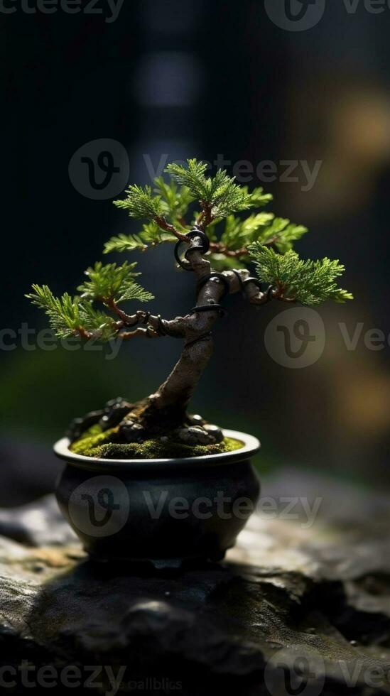 bonsai groen boom behang achtergrond. ai gegenereerd foto