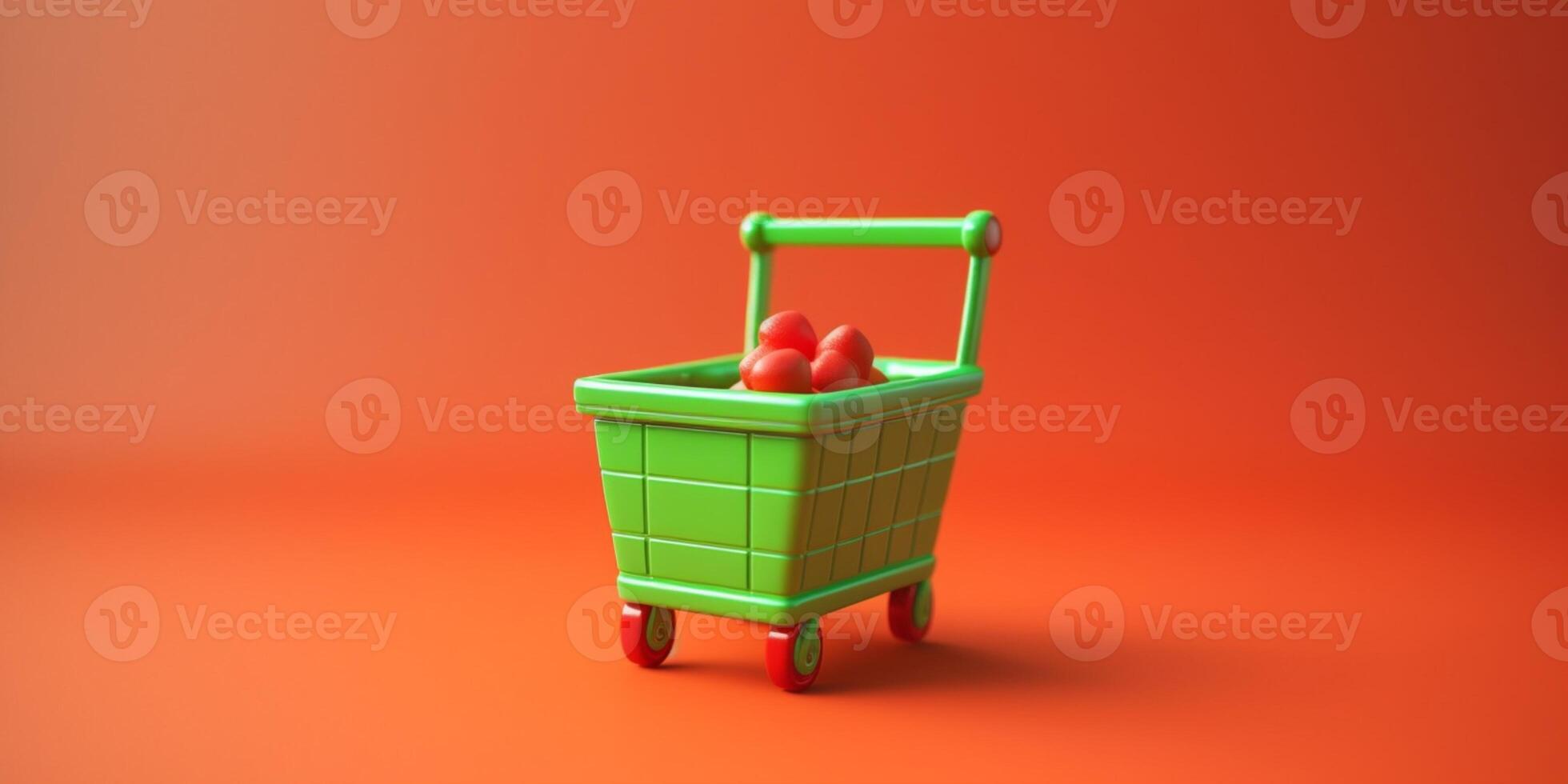 trolley boodschappen doen mand tekenfilm animatie, ai gegenereerd foto